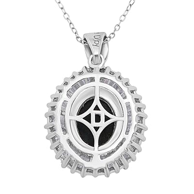 D'Joy Celestial Crown Blue Star Sapphire (DF) and Moissanite 7.50 ctw Celestial Crown Pendant Necklace in Rhodium Over Sterling Silver 20 Inches