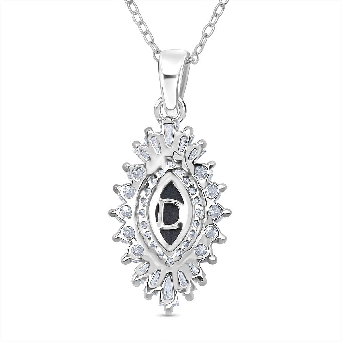 Doorbuster D'Joy Premium Blue Star Sapphire (DF) and Moissanite 1.65 ctw Crown Ray Pendant Necklace in Rhodium Over Sterling Silver 20 Inches image number 4