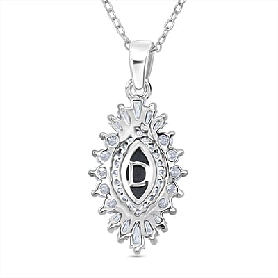  D'Joy Premium Blue Star Sapphire (DF) and Moissanite 1.65 ctw Crown Ray Pendant Necklace in Rhodium Over Sterling Silver 20 Inches
