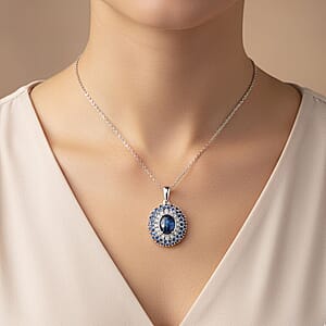 Doorbuster D'Joy Premium Blue Star Sapphire (DF) and Multi Gemstone 4.00 ctw Celestial Crown Pendant Necklace in Rhodium Over Sterling Silver 20 Inches
