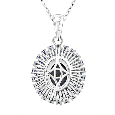D'Joy Premium Blue Star Sapphire (DF) and Multi Gemstone 4.00 ctw Celestial Crown Pendant Necklace in Rhodium Over Sterling Silver 20 Inches