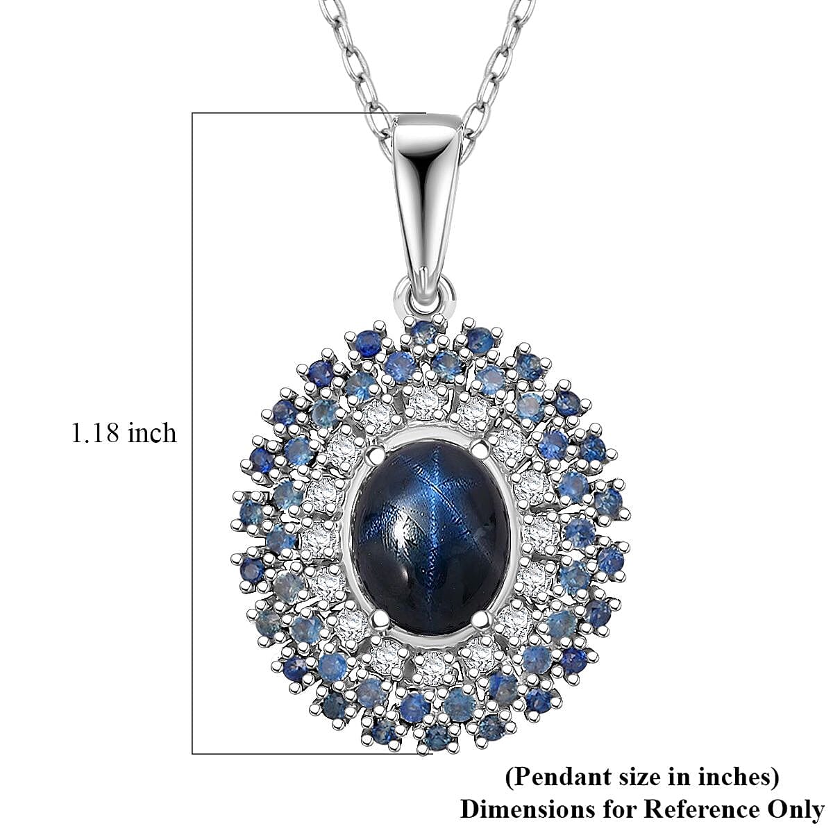 Doorbuster D'Joy Premium Blue Star Sapphire (DF) and Multi Gemstone 4.00 ctw Celestial Crown Pendant Necklace in Rhodium Over Sterling Silver 20 Inches image number 6