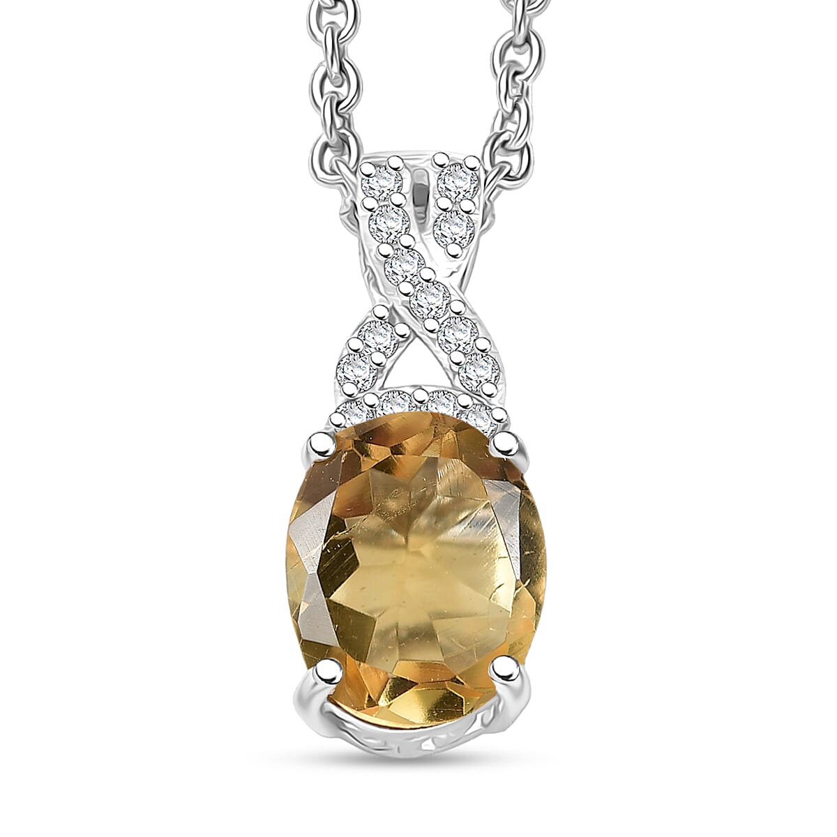 D'Joy Brazilian Citrine and White Zircon 1.85 ctw Infinity Pendant Necklace in Rhodium Over Sterling Silver 20 Inches image number 0