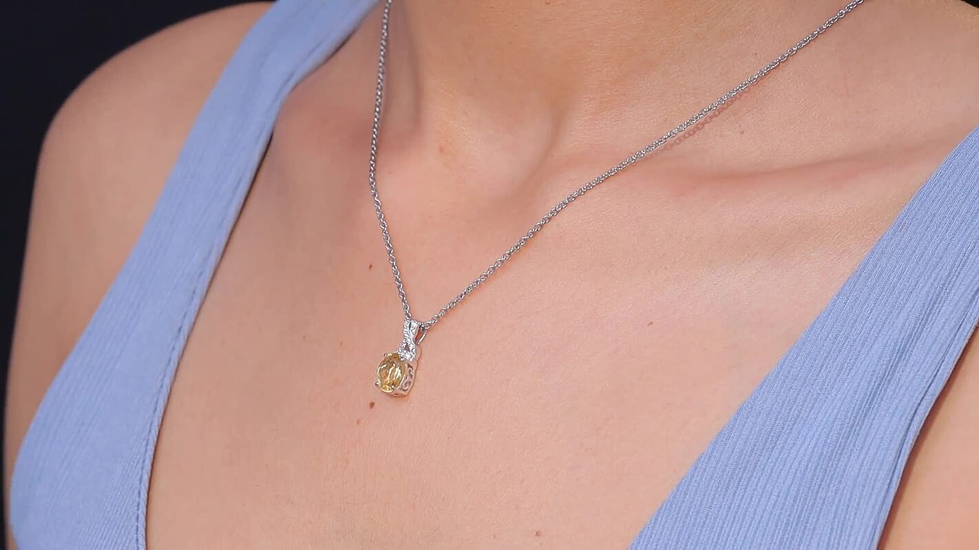 D'Joy Brazilian Citrine, White Zircon Infinity Pendant Necklace in Rhodium Over Sterling Silver 1.85 ctw (20 Inches)