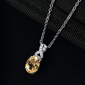 D'Joy Brazilian Citrine, White Zircon Infinity Pendant Necklace in Rhodium Over Sterling Silver 1.85 ctw (20 Inches)