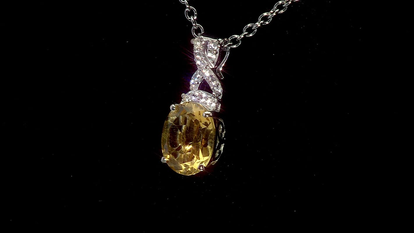 D'Joy Brazilian Citrine, White Zircon Infinity Pendant Necklace in Rhodium Over Sterling Silver 1.85 ctw (20 Inches)