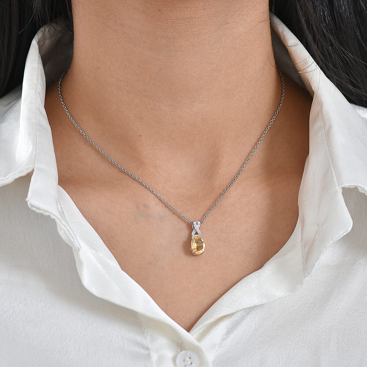 D'Joy Brazilian Citrine and White Zircon 1.85 ctw Infinity Pendant Necklace in Rhodium Over Sterling Silver 20 Inches image number 2
