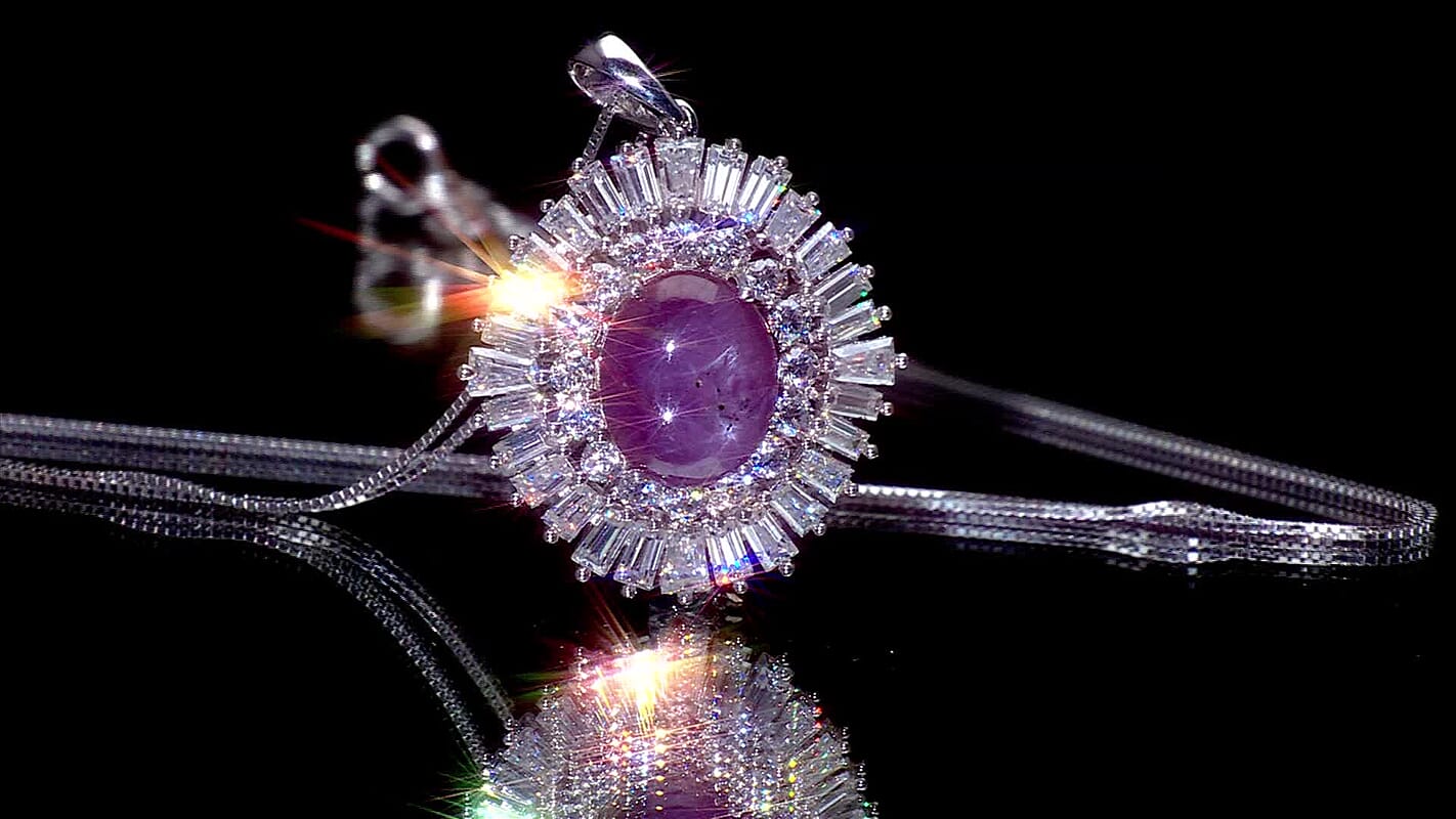 D'Joy Star Ruby, Moissanite Pendant Necklace in Rhodium Over Sterling Silver 9.65 ctw (20 Inches)