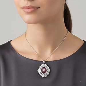 D'Joy Star Ruby, Moissanite Pendant Necklace in Rhodium Over Sterling Silver 9.65 ctw (20 Inches)