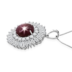 D'Joy Star Ruby, Moissanite Pendant Necklace in Rhodium Over Sterling Silver 9.65 ctw (20 Inches)