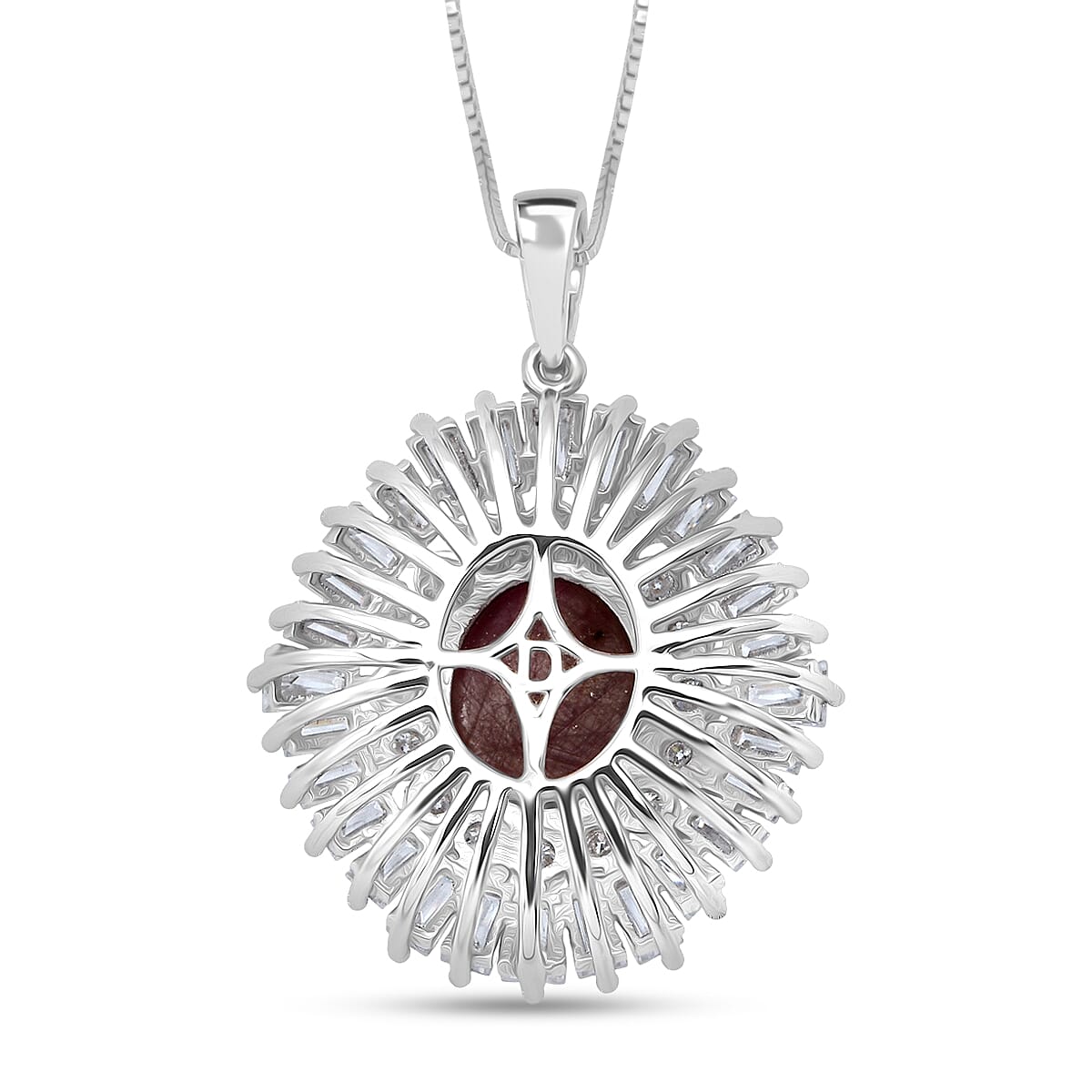 D'Joy Premium Indian Star Ruby and Moissanite 9.65 ctw Flame Crown Pendant Necklace in Rhodium Over Sterling Silver 20 Inches  image number 4