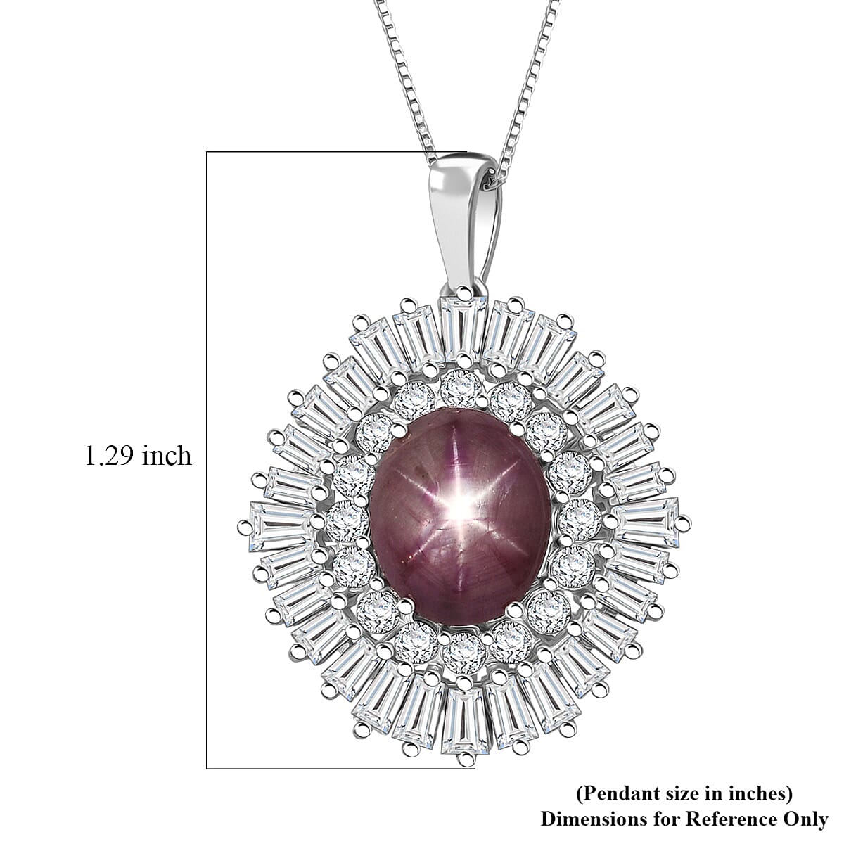 D'Joy Premium Indian Star Ruby and Moissanite 9.65 ctw Flame Crown Pendant Necklace in Rhodium Over Sterling Silver 20 Inches  image number 6