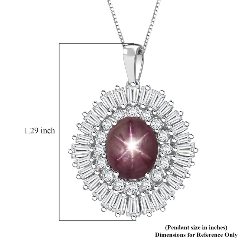 D'Joy Star Ruby, Moissanite Pendant Necklace in Rhodium Over Sterling Silver 9.65 ctw (20 Inches)