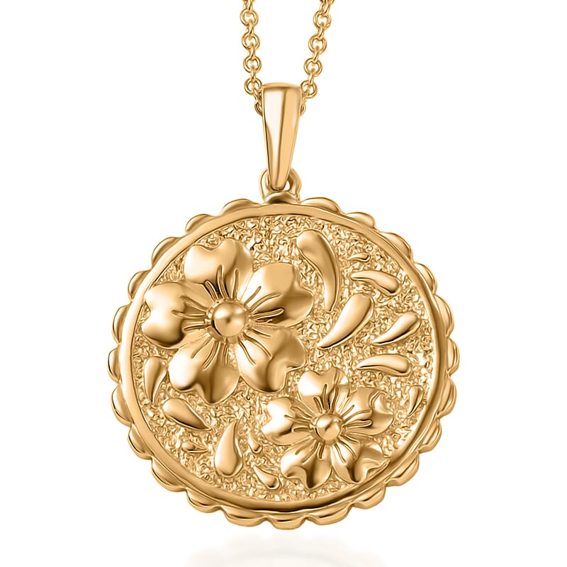 EverTrue Bronzella Collection Flower Pendant in 18K YG Plated Bronze with ION Plated YG Stainless Steel Necklace 20 Inches