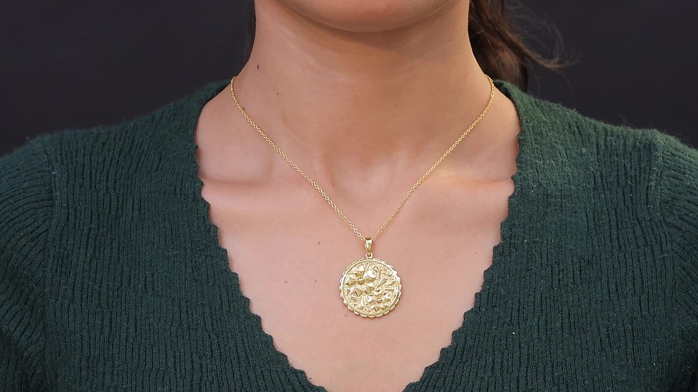 EverTrue Bronzella Collection Flower Pendant in 18K YG Plated Bronze with ION Plated YG Stainless Steel Necklace 20 Inches
