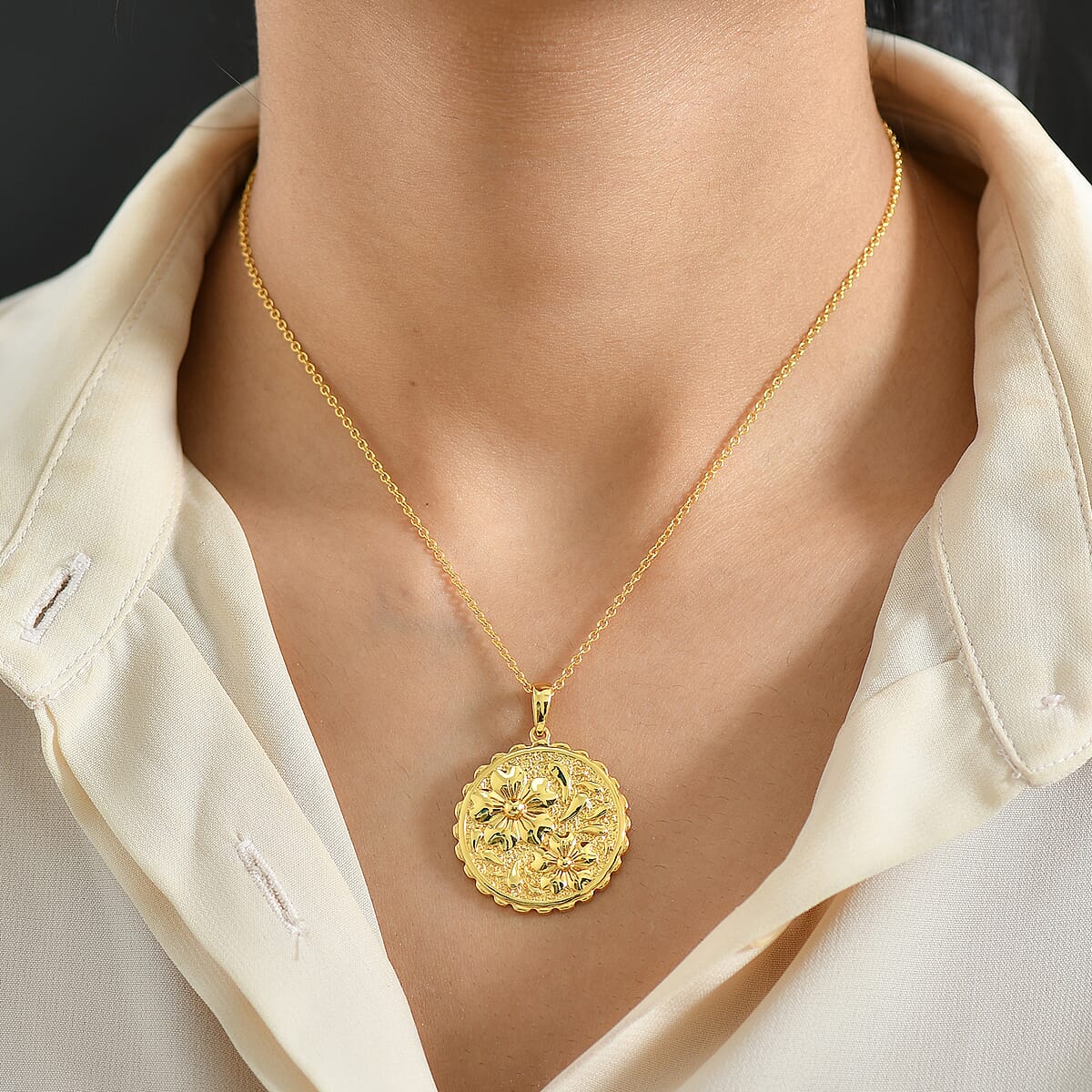 EverTrue Bronzella Collection Floral Pendant in 18K YG Plated Bronze with ION Plated YG Stainless Steel Necklace 20 Inches image number 2