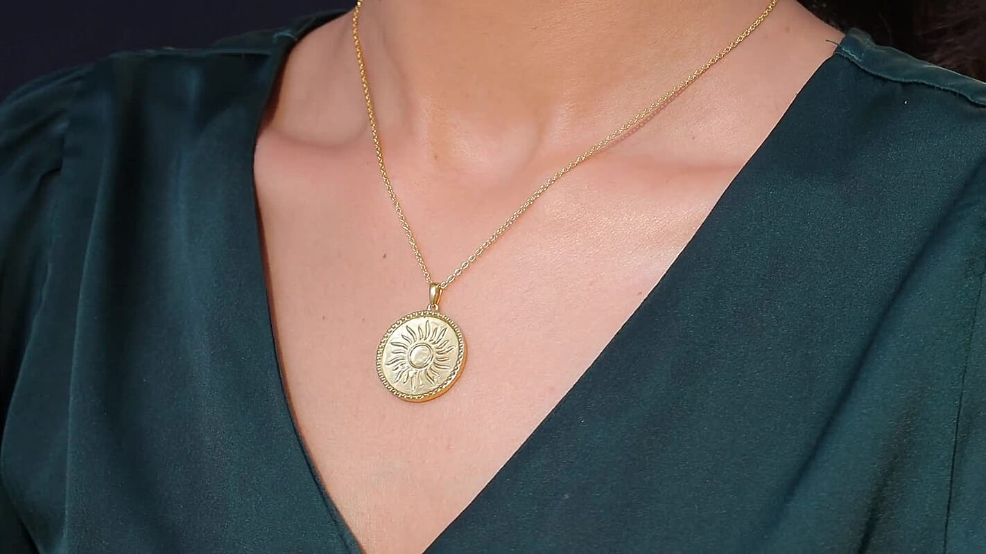 EverTrue Bronzella Collection Radiant Sun Pendant in 18K YG Plated Bronze with ION Plated YG Stainless Steel Necklace (20 Inches)