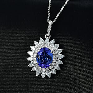 Certified AAAA Tanzanite, Lab Grown Diamond Blooming Floral Pendant Necklace in 950 Platinum 6.20 ctw (20 Inches)
