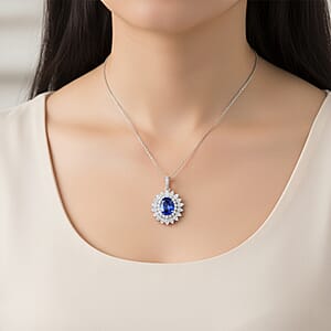 Certified AAAA Tanzanite, Lab Grown Diamond Blooming Floral Pendant Necklace in 950 Platinum 6.20 ctw (20 Inches)