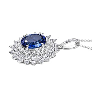 Certified AAAA Tanzanite, Lab Grown Diamond Blooming Floral Pendant Necklace in 950 Platinum 6.20 ctw (20 Inches)