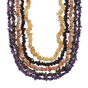 Set of 5 Multi Gemstone Chips Necklace 1466.00 ctw (30 Inches)