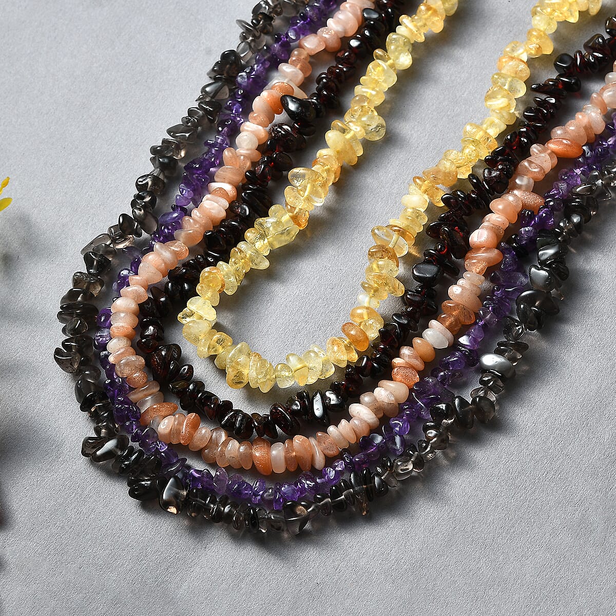 Set of 5 Multi Gemstone Chips Necklace 1466.00 ctw (30 Inches) image number 1