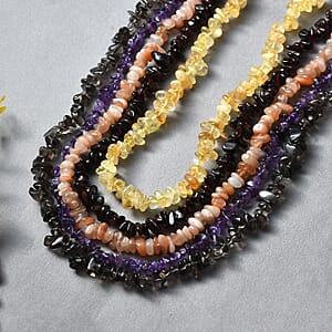 Set of 5 Multi Gemstone Chips Necklace 1466.00 ctw (30 Inches)