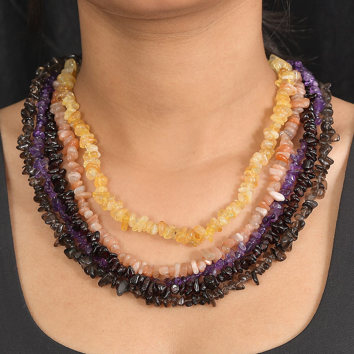 Set of 5 Multi Gemstone Chips Necklace 1466.00 ctw (30 Inches) image number 2