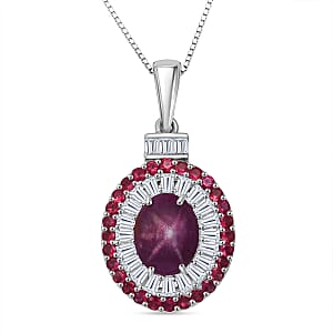 D'Joy Premium Indian Star Ruby and Multi Gemstone 5.50 ctw Pendant Necklace in Rhodium Over Sterling Silver 20 Inches