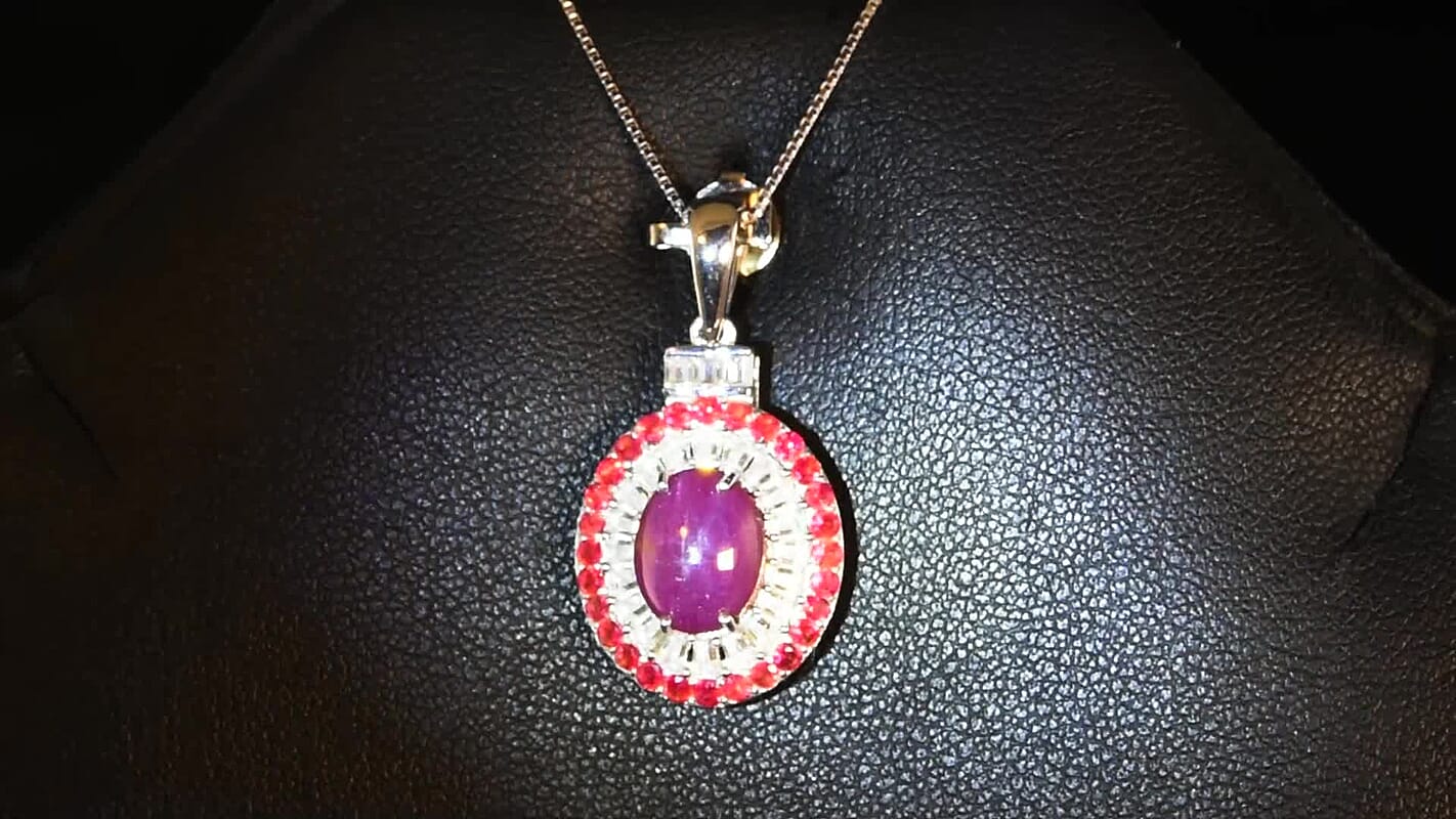 D'Joy  Indian Star Ruby, Multi Gemstone Pendant Necklace in Rhodium Over Sterling Silver 5.50 ctw (20 Inches)