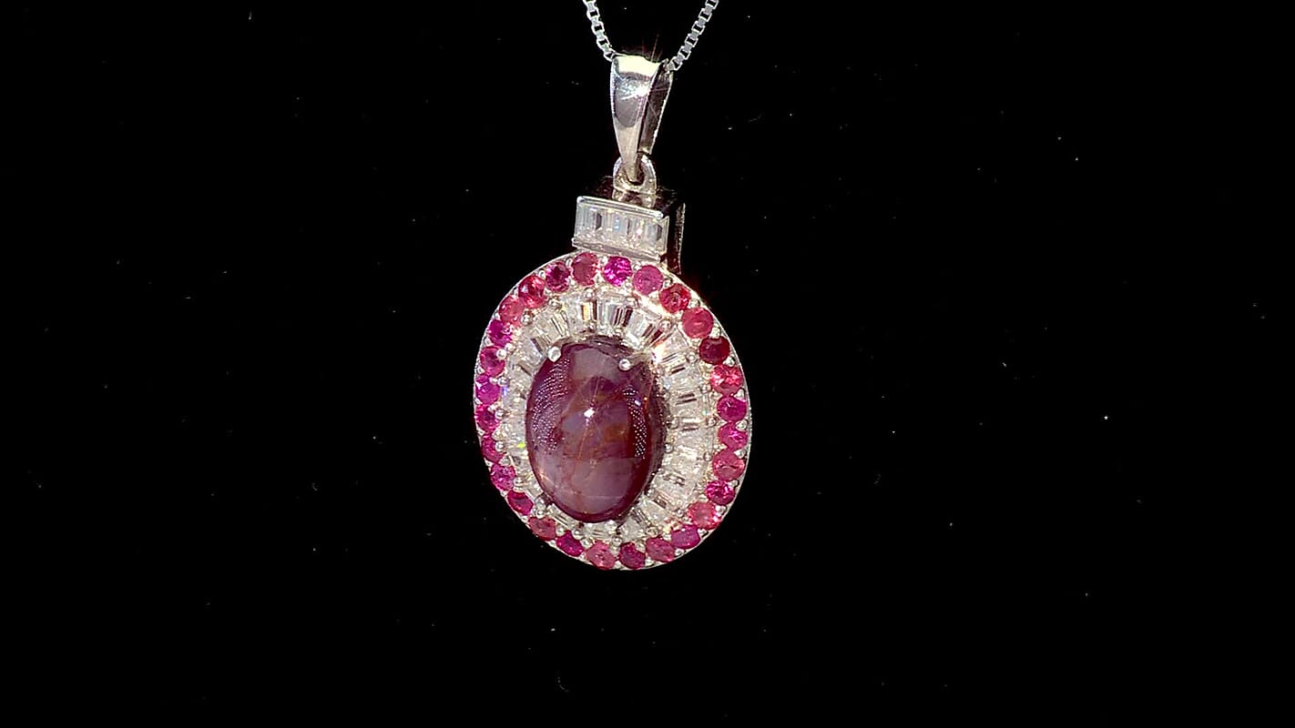 D'Joy  Indian Star Ruby, Multi Gemstone Pendant Necklace in Rhodium Over Sterling Silver 5.50 ctw (20 Inches)