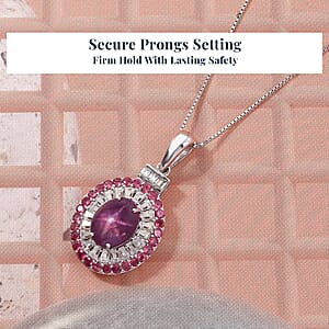 D'Joy  Indian Star Ruby, Multi Gemstone Pendant Necklace in Rhodium Over Sterling Silver 5.50 ctw (20 Inches)