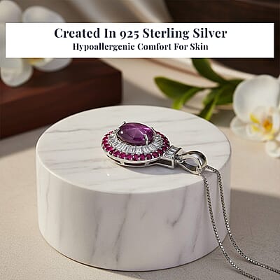 D'Joy  Indian Star Ruby, Multi Gemstone Pendant Necklace in Rhodium Over Sterling Silver 5.50 ctw (20 Inches)