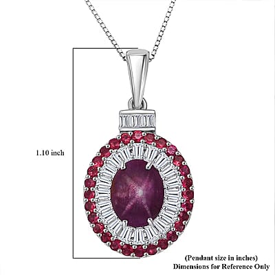 D'Joy  Indian Star Ruby, Multi Gemstone Pendant Necklace in Rhodium Over Sterling Silver 5.50 ctw (20 Inches)