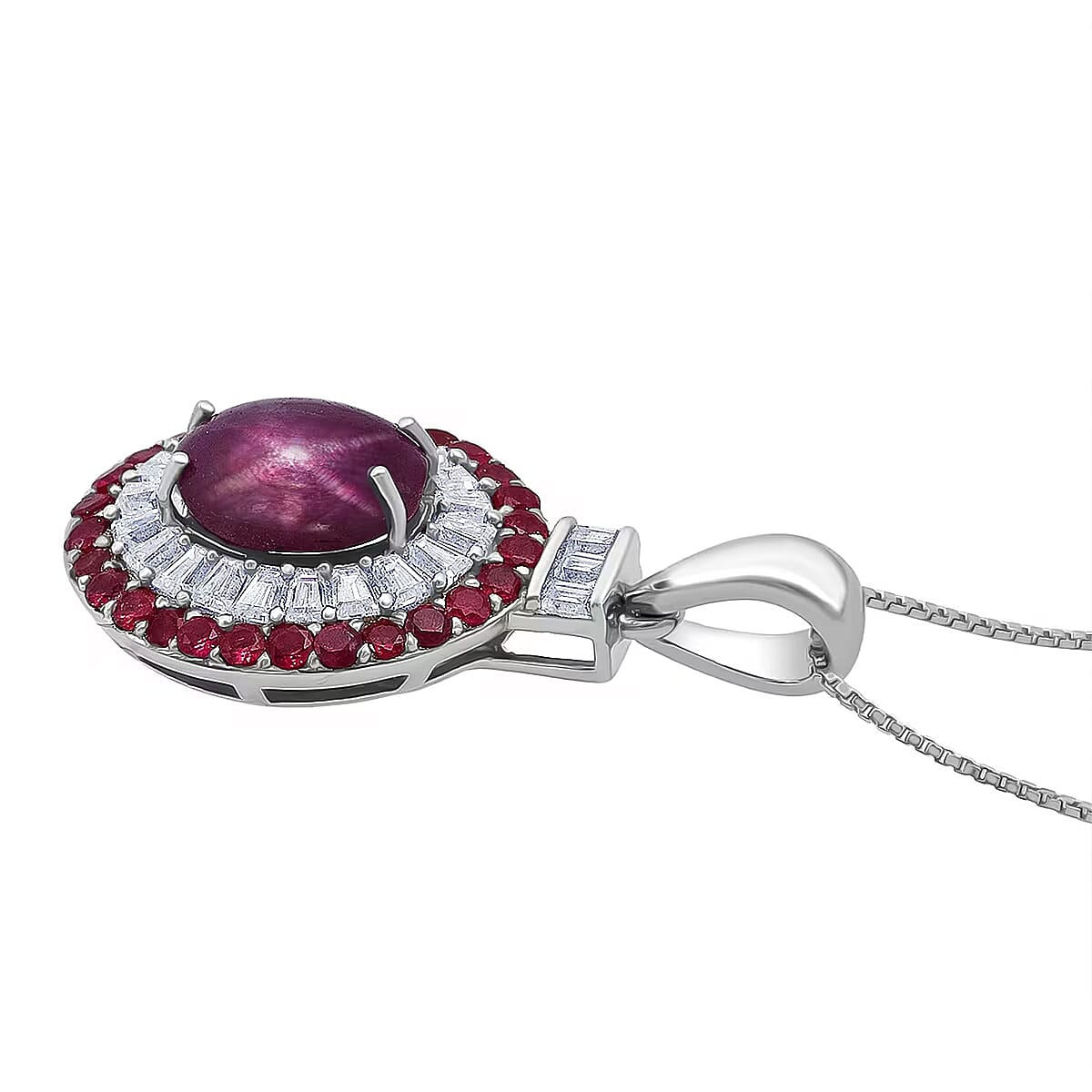 D'Joy  Indian Star Ruby, Multi Gemstone Pendant Necklace in Rhodium Over Sterling Silver 5.50 ctw (20 Inches) image number 7