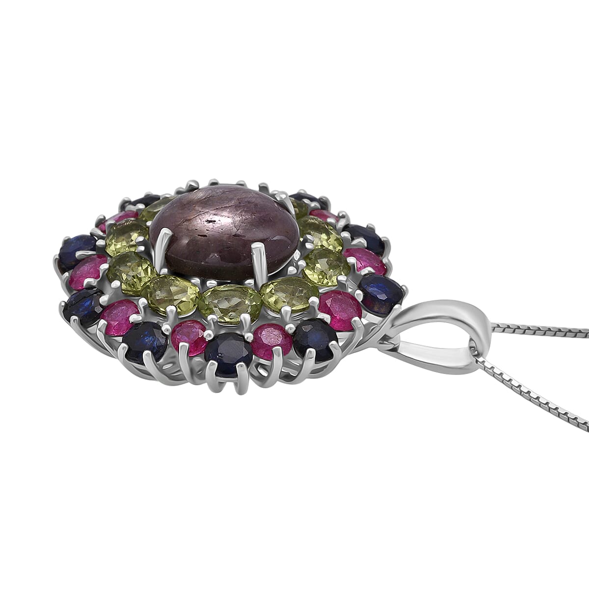D'Joy Premium Indian Star Ruby and Multi Gemstone 10.20 ctw Galaxy Queen Pendant Necklace in Rhodium Over Sterling Silver 20 Inches image number 3