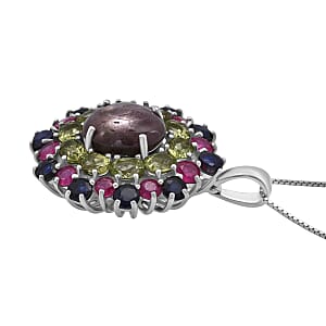 D'Joy Star Ruby, Multi Gemstone Pendant Necklace in Rhodium Over Sterling Silver 10.20 ctw (20 Inches)