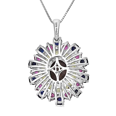 D'Joy Star Ruby, Multi Gemstone Pendant Necklace in Rhodium Over Sterling Silver 10.20 ctw (20 Inches)