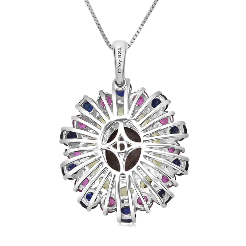 D'Joy Star Ruby, Multi Gemstone Pendant Necklace in Rhodium Over Sterling Silver 10.20 ctw (20 Inches)