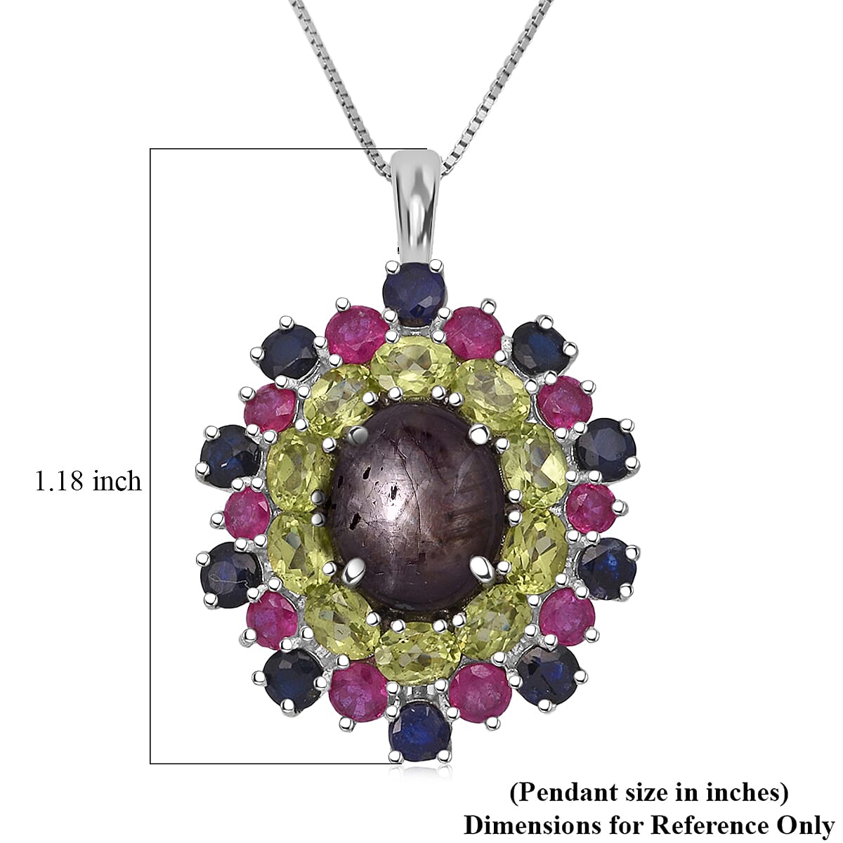 D'Joy Premium Indian Star Ruby and Multi Gemstone 10.20 ctw Galaxy Queen Pendant Necklace in Rhodium Over Sterling Silver 20 Inches image number 6