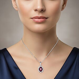 D'Joy Star Ruby, White Zircon Pendant Necklace in Rhodium Over Sterling Silver 2.00 ctw (20 Inches)