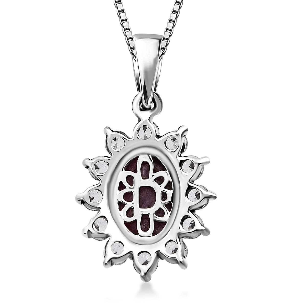 D'Joy Premium Indian Star Ruby and White Zircon 2.00 ctw Starlit Blossom Pendant Necklace in Rhodium Over Sterling Silver 20 Inches  image number 4
