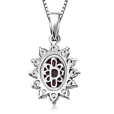D'Joy Star Ruby, White Zircon Pendant Necklace in Rhodium Over Sterling Silver 2.00 ctw (20 Inches)