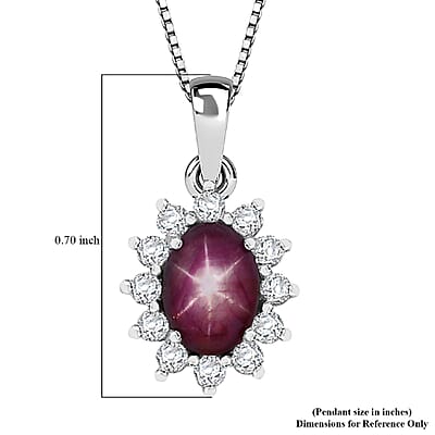 D'Joy Star Ruby, White Zircon Pendant Necklace in Rhodium Over Sterling Silver 2.00 ctw (20 Inches)