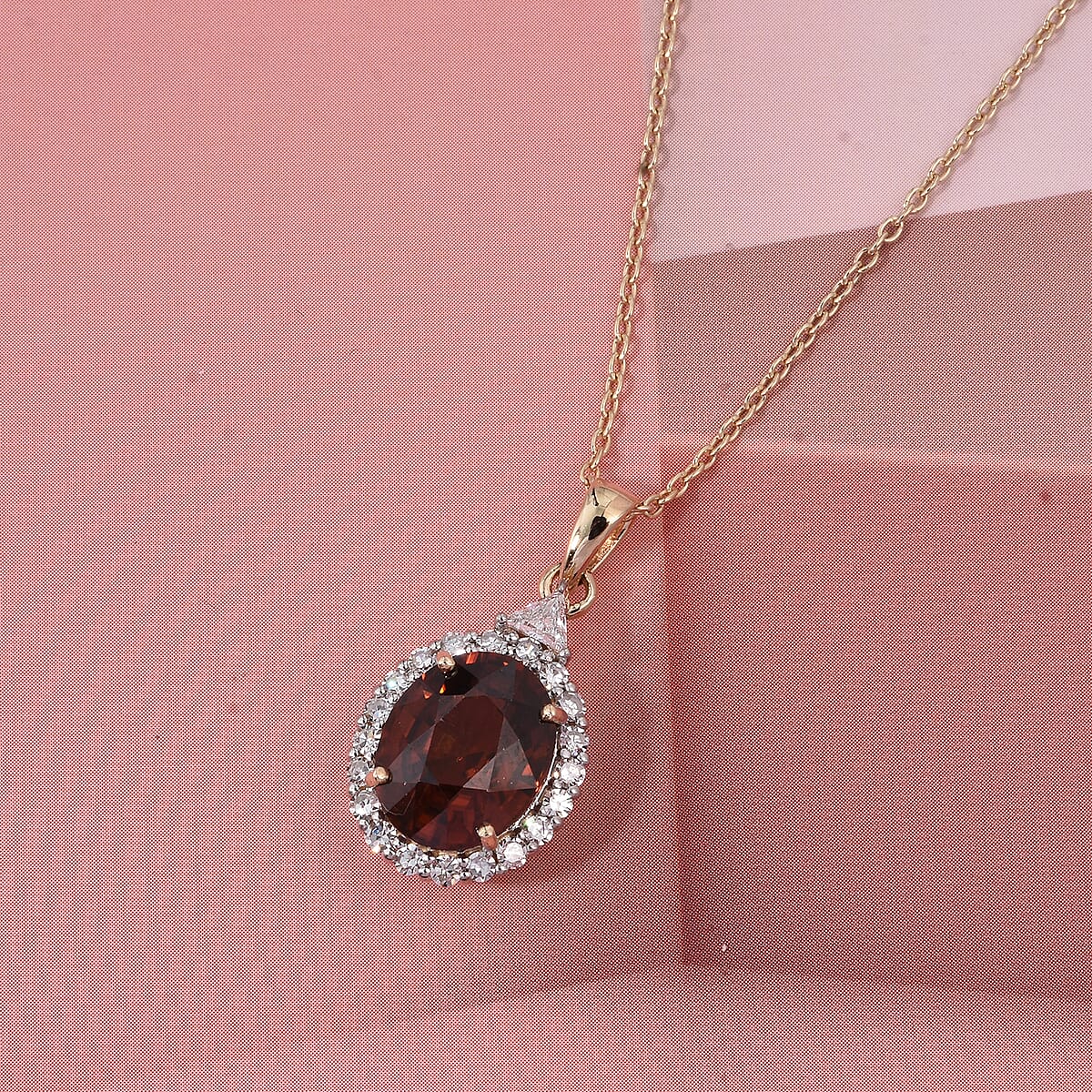 AAA Red Zircon and Luxuriant Lab Grown Diamond E-F VS 4.50 ctw Crownfire Pendant Necklace in 10K Yellow Gold 18 Inches image number 1