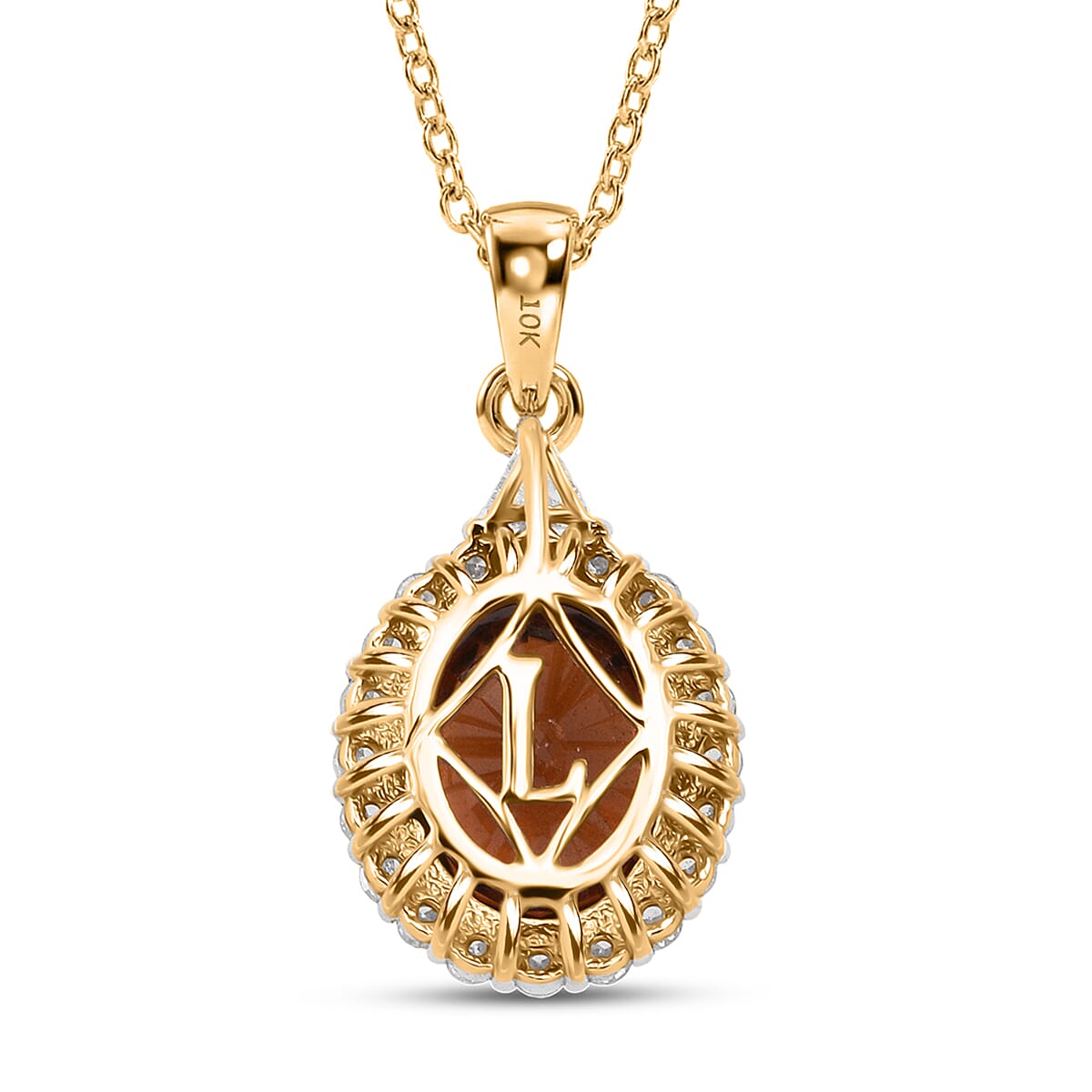 AAA Red Zircon and Luxuriant Lab Grown Diamond E-F VS 4.50 ctw Crownfire Pendant Necklace in 10K Yellow Gold 18 Inches image number 4
