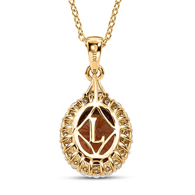 AAA Red Zircon and Luxuriant Lab Grown Diamond E-F VS 4.50 ctw Crownfire Pendant Necklace in 10K Yellow Gold 18 Inches