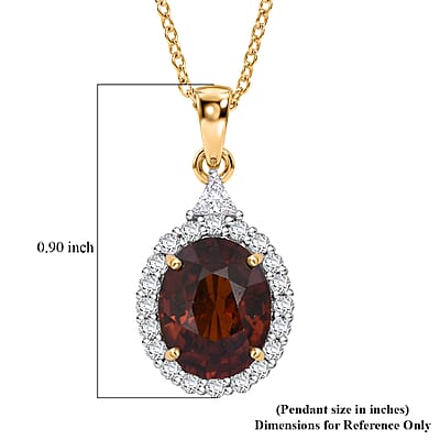 AAA Red Zircon and Luxuriant Lab Grown Diamond E-F VS 4.50 ctw Crownfire Pendant Necklace in 10K Yellow Gold 18 Inches