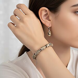 Dalmation Jasper 136.40 ctw Bracelet (7.00-9.00In) and Lever Back Earrings in Silvertone