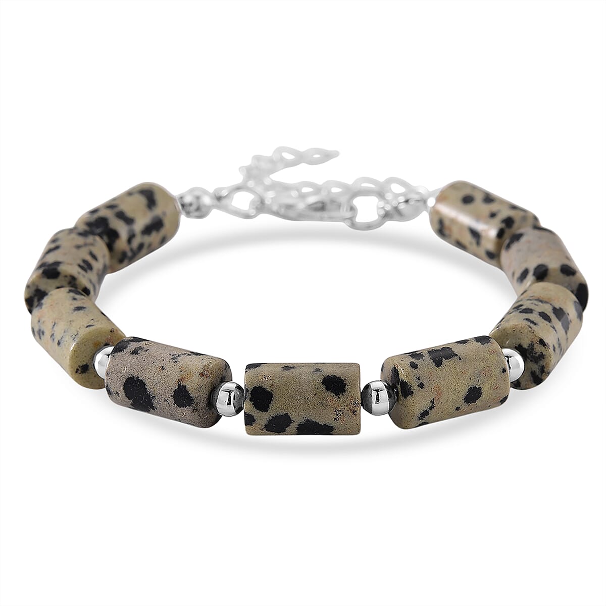 Dalmation Jasper 136.40 ctw Bracelet (7.00-9.00In) and Lever Back Earrings in Silvertone image number 3